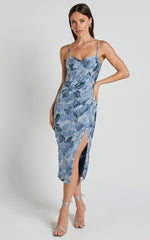 Alvera Midi Dress - Bustier Brailey Jacquard Midi Dress in Light Blue