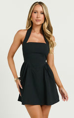 Benith Mini Dress - Halter Fit & Flare Dress in Black