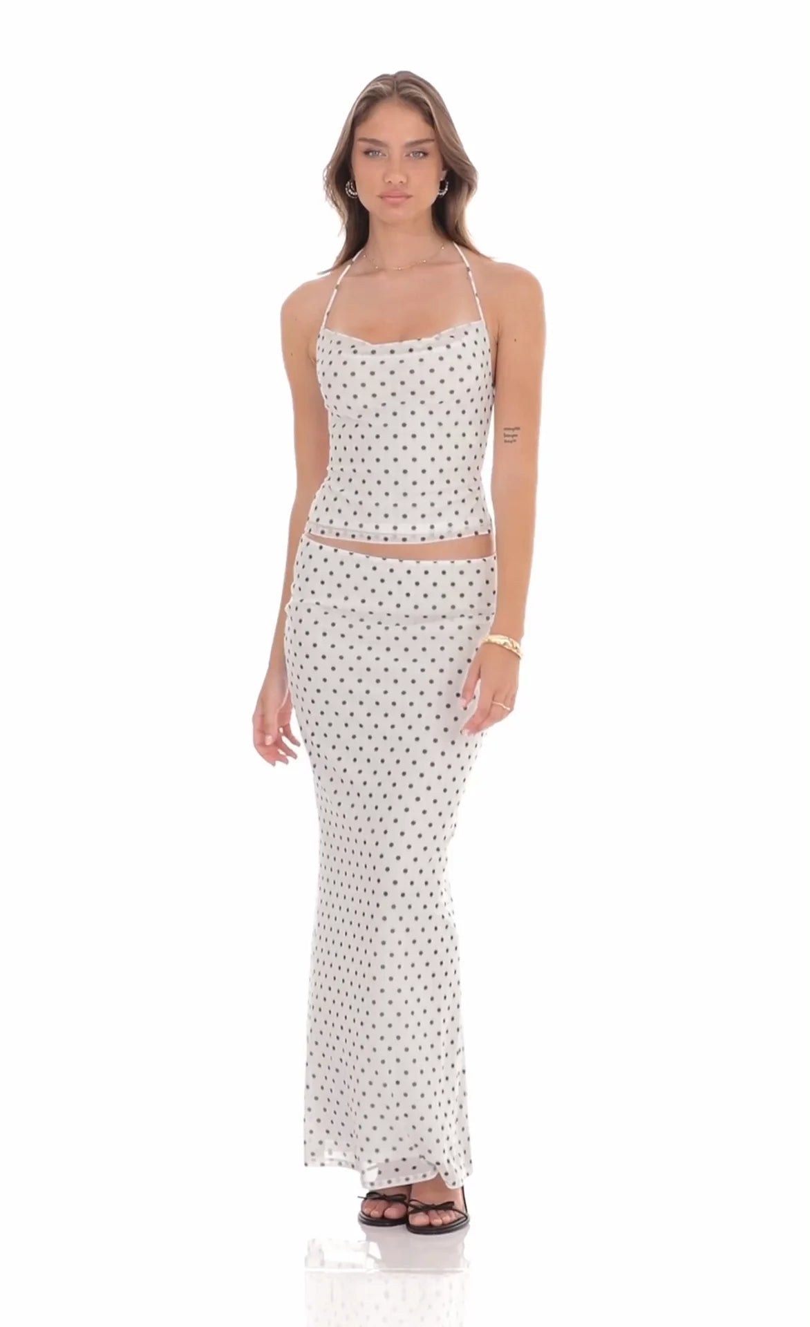 Polka Dot Cowl Neck Two Piece Set in White