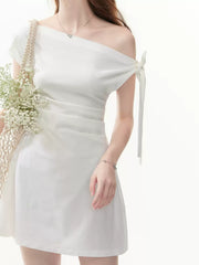 Summer Party Elegant Solid Tie-Shoulder Sleeveless Short Shift Dress Mini Dress
