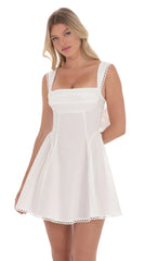 Embroidered Strap Fit and Flare Dress in White