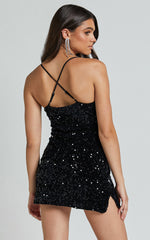 Salome Mini Dress - Bodycon Sequin Dress in Black