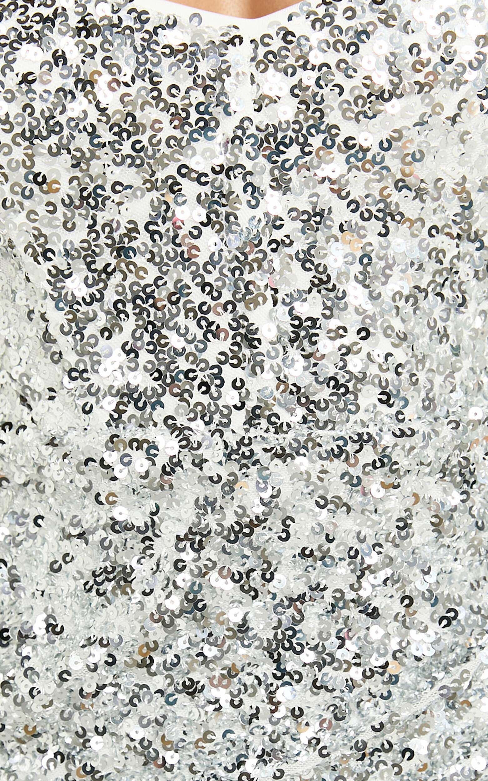 Sascha Mini Dress - Corset Wrap Skirt Sequin Dress in Silver