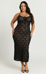 Trudy Maxi Dress - Lace Tie Front Dress in Black