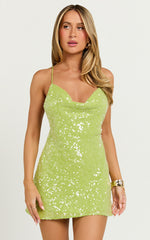 Orla Mini Dress - Cowl Neck Halter Dress in Green