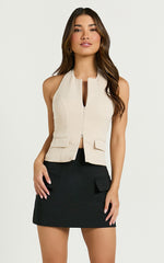 Nina Top - Double Zip Fitted Sleeveless Top in Cream