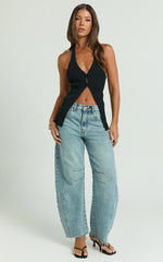 Ada Jeans - Mid Waisted Recycled Denim Horseshoe Jeans in Mid Blue Wash