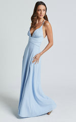 Esther Midi Dress - Plunge Backless Thigh Split Dress in Light Blue