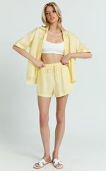 Ramona Linen Shorts - Drawstring Linen Shorts in Lemon