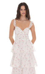 Floral Ruffle Maxi Dress in White