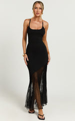 Chelly Midi Dress - Knitted Asymmetric Sheer Hem panel Dress in Black