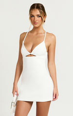 Teagan Mini Dress - Cut Out Low Back Bodycon Dress in White