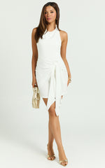 Aoife Mini Linen Dress - Sleeveless Scoop Neck Wrap Dress in White