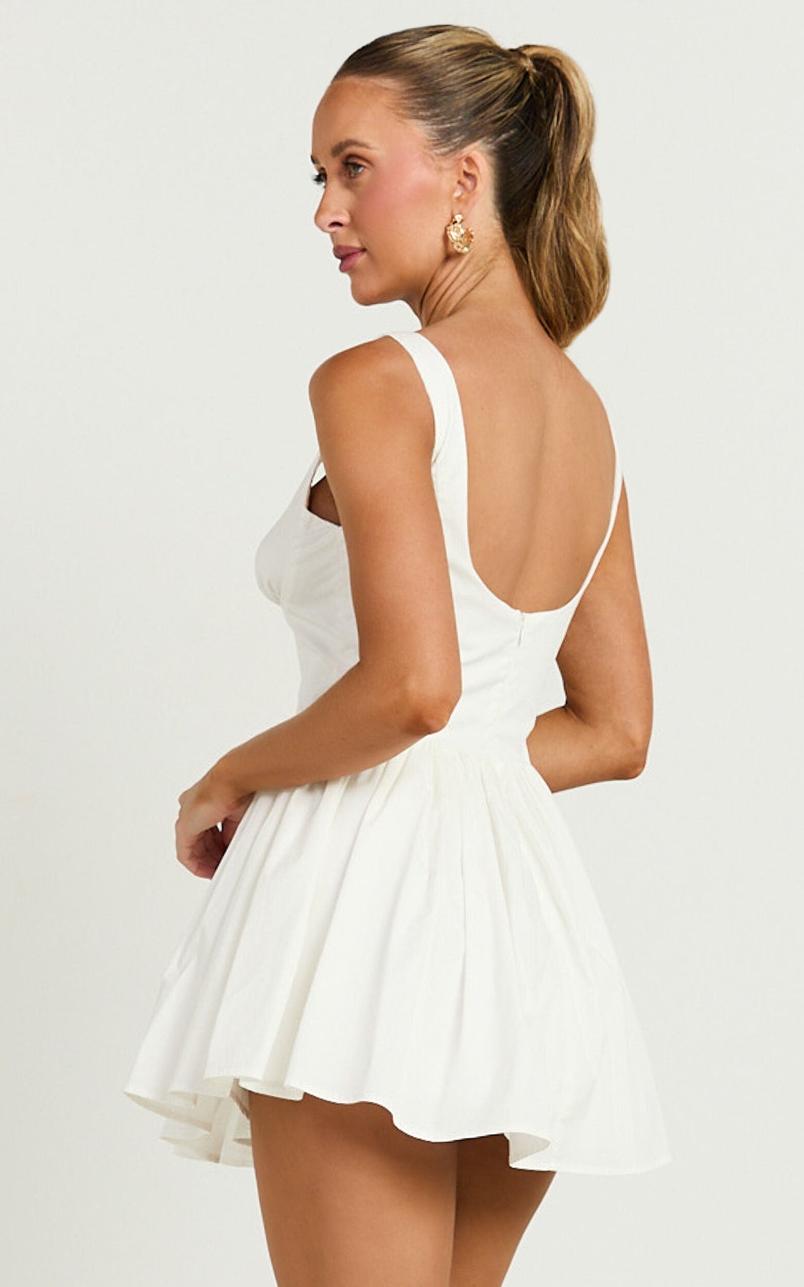 Helga Mini Dress - Low Scoop Neck Fit and Flare Dress in Ivory