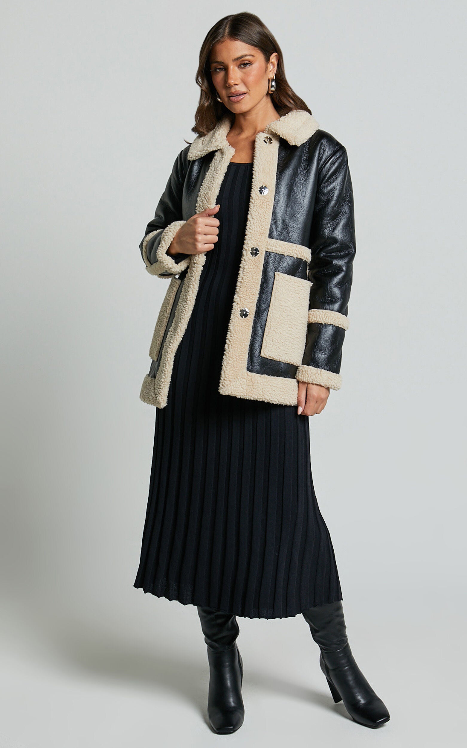 Ruth Jacket - Faux Shearling Aviator Jacket in Black