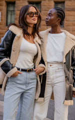 Ruth Jacket - Faux Shearling Aviator Jacket in Black