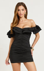 Danalyn Mini Dress - Off Shoulder Bodycon Dress in Black
