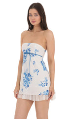 Floral Dotted Strapless Dress in White