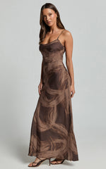 Sally Midi Dress - Strappy Slip Dress in Hazel Swirl Print