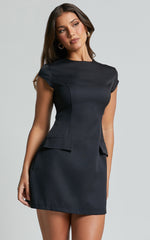 Wyatt Mini Dress -  Short Sleeve Corset A Line Dress in Black