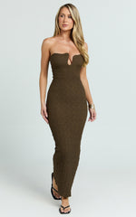 Alberta Maxi Dress- Strapless bust detail textured dress in Chocolate