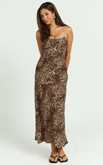 Josie Midi Dress - Linen Slip Dress in Tonal Leopard Print