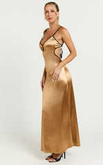 Melai Midi Dress - Contrast Satin Slip Midi Dress in Gold & Black