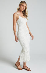 Antwerp Midi Dress - Strappy Bodycon Dress in White Crochet