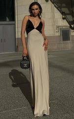Quincy Maxi Dress - Satin Slip Dress in Black/Champagne