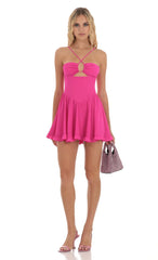 Corset Flare Dress in Hot Pink