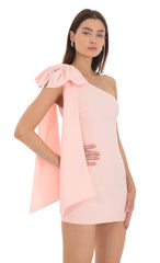 One Shoulder Bow Dress in Pink