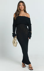 Claire Maxi Dress - Knit Off Shoulder Dress in Black