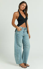 Ada Jeans - Mid Waisted Recycled Denim Horseshoe Jeans in Mid Blue Wash