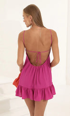 Crepe Baby Doll Ruffle Dress in Pink