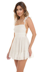 Dotted Chiffon Fit and Flare Dress in White