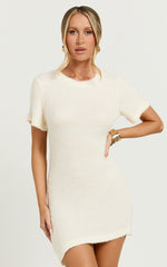 Bowie Mini Dress - Short Sleeve Shift Dress in Ivory