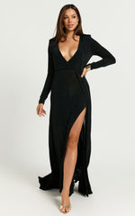 Winston Maxi Dress - Plunge Leg Split Dress in Black