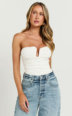 Petra Top - Gathered Cut Out Jersey Top in Off White