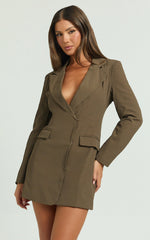 Amery Mini Dress - Button Front Blazer Dress in Chocolate