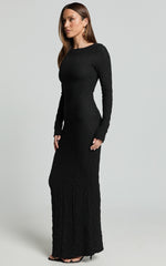 Amy Midi Dress - Scoop Long Sleeve Bodycon Dress in Black