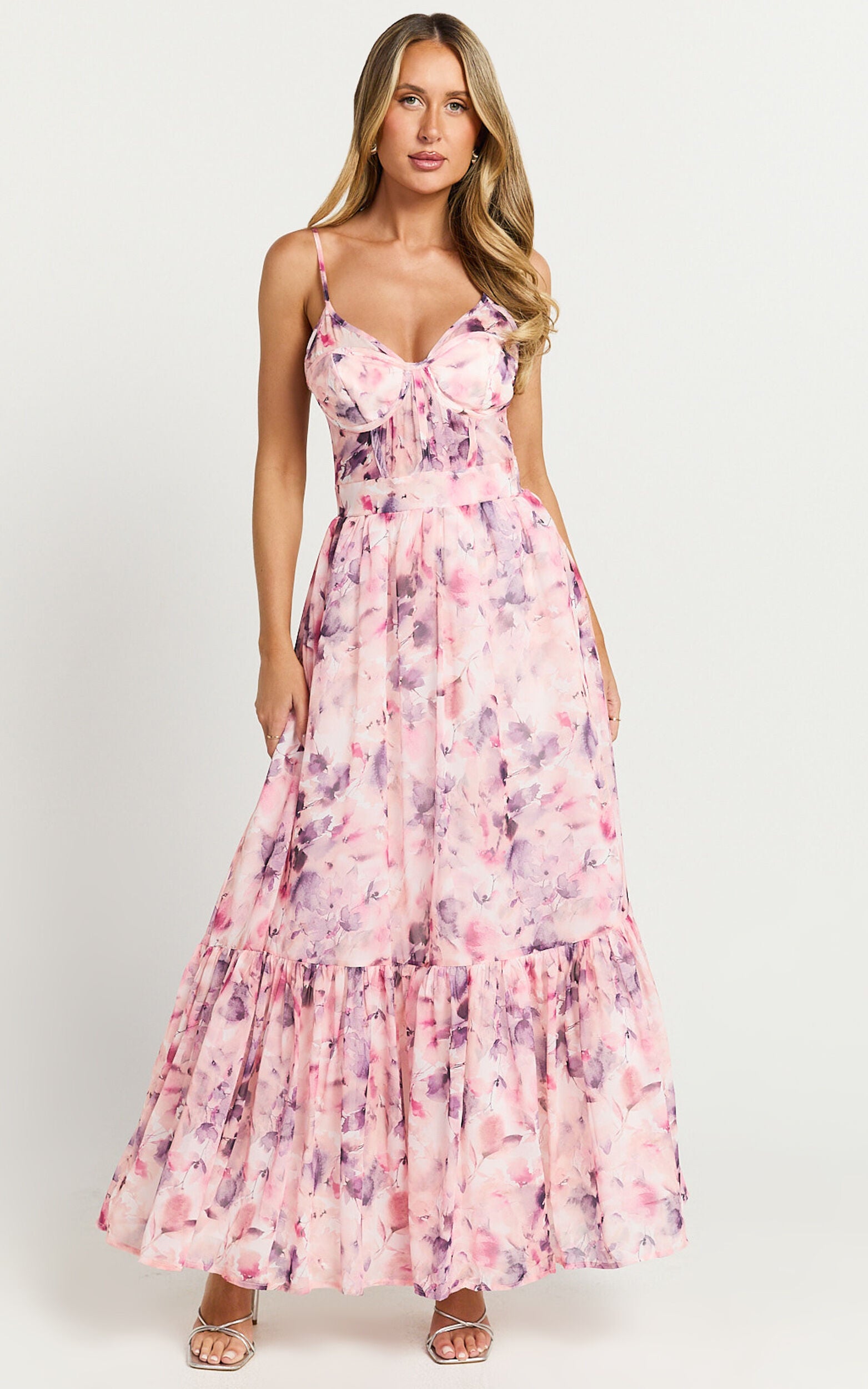 Amalie The Label - Martia Strappy Corset Flare Dress in Adeline Floral Print