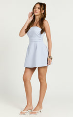 Millie Mini Dress - Linen Strapless Mini Dress in Blue