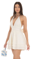 Open Back Halter Dress in White