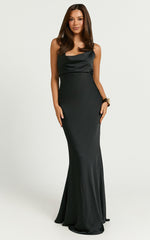 Lunaria Maxi Dress - Cowl Mermaid Slip Dress in Black