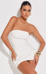Hallie Mini Dress - Strapless Pocket Detail Cargo Dress in White