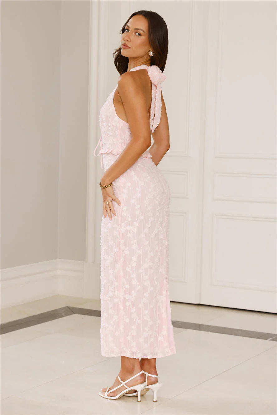 Manhattan Mornings Halter Maxi Dress Pink