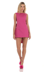 High Neck Back Bow Dress in Magenta