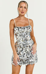 Cleo Mini Dress - Circle Sequin Mini Dress in Silver