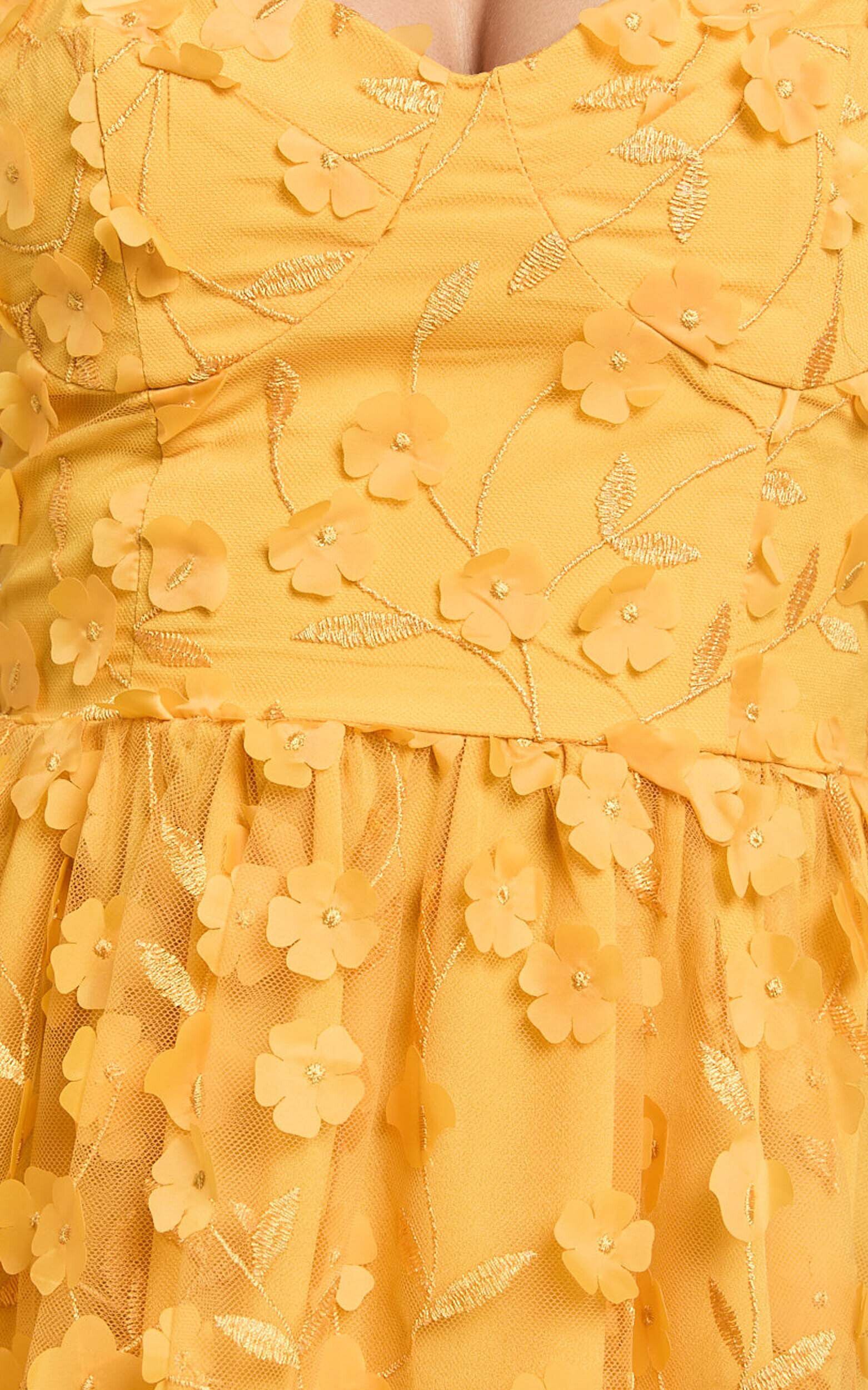 Prague Mini Dress - Strappy Embroidered Tulle Bustier Dress in Marigold