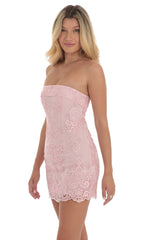 Embroidered Floral Strapless Dress in Pink